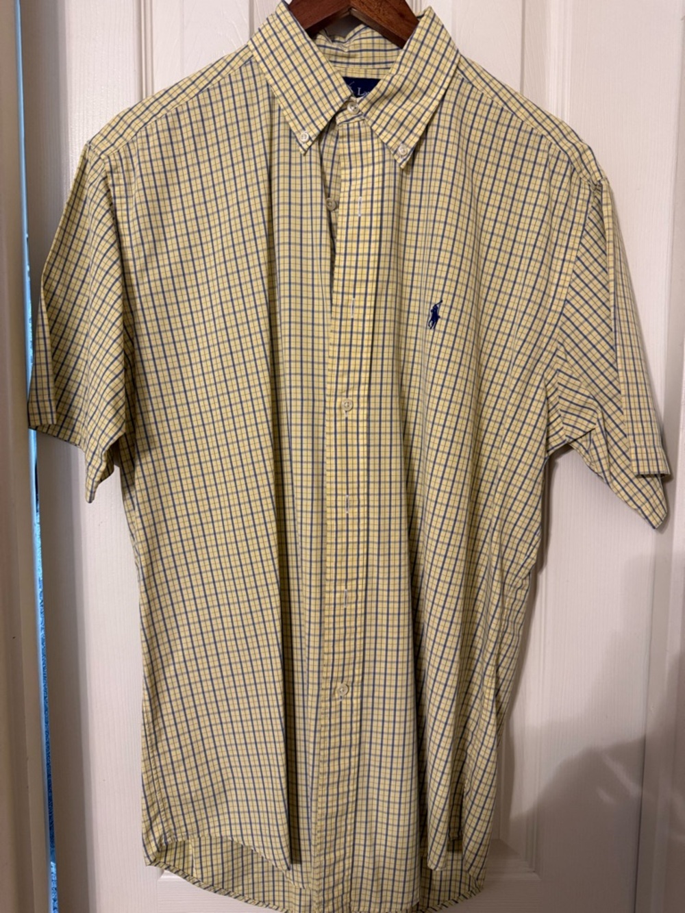 Polo Ralph Lauren Men’s Yellow and Navy Plaid Short-Sleeve Shirt Classic Fit